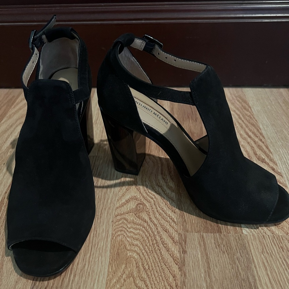 Women’s heels: Antonio Melani. 
Black Suede with Tortoise Heels